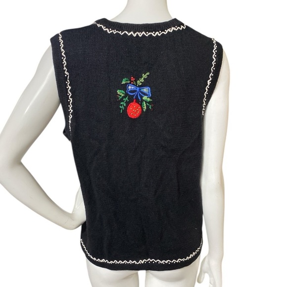 ERIKA Black Embroidered Sequins Ugly Christmas Holiday Vest Sweater Size Large - Picture 7 of 16